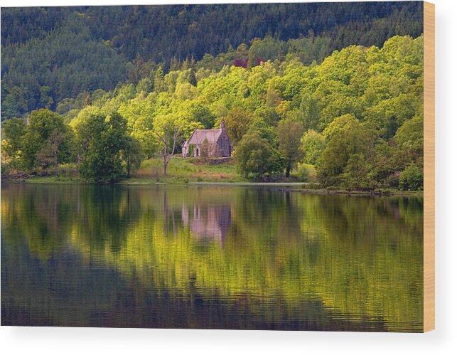 Scotland Wood Print featuring the photograph The Trossachs Church Loch Achray by John McKinlay