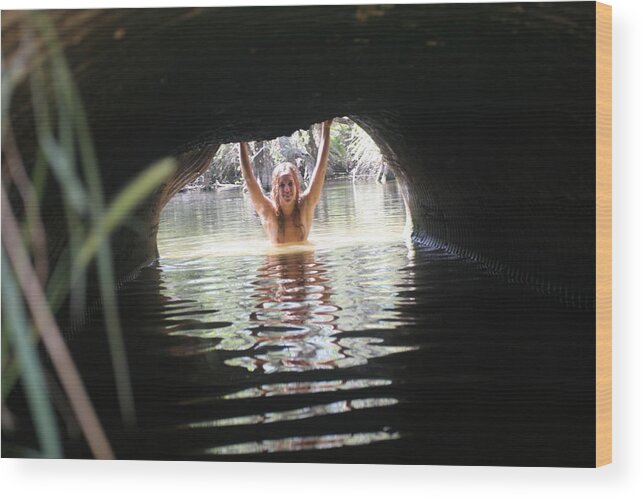 Lucky Cole Everglades Photographer Female Nude Everglades Wood Print featuring the photograph The Tunnel 4 by Lucky Cole