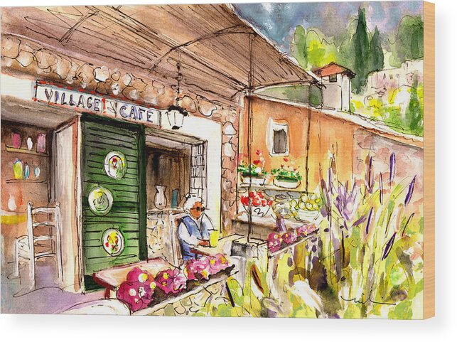 Travel Wood Print featuring the painting The Village Cafe In Deia by Miki De Goodaboom