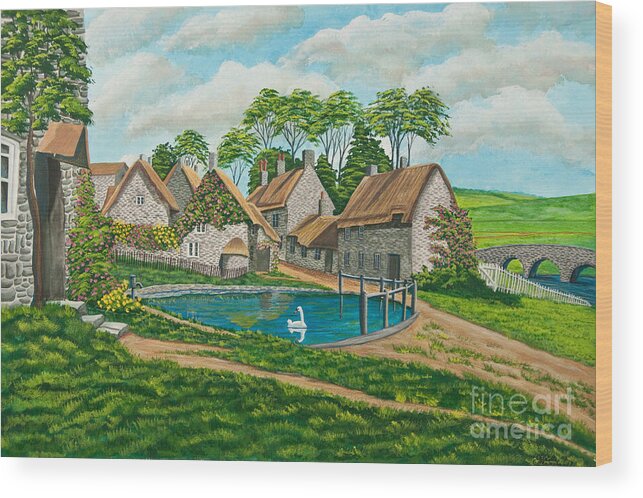 English Painting Wood Print featuring the painting The Village Pond in Wroxton by Charlotte Blanchard