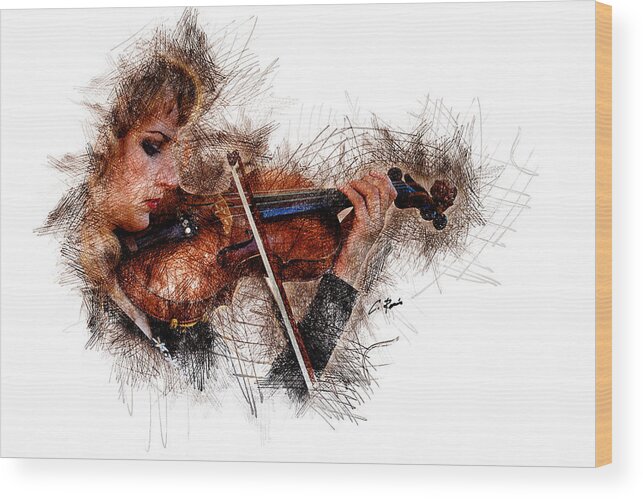 Violin Wood Print featuring the digital art The Violinist by Charlie Roman