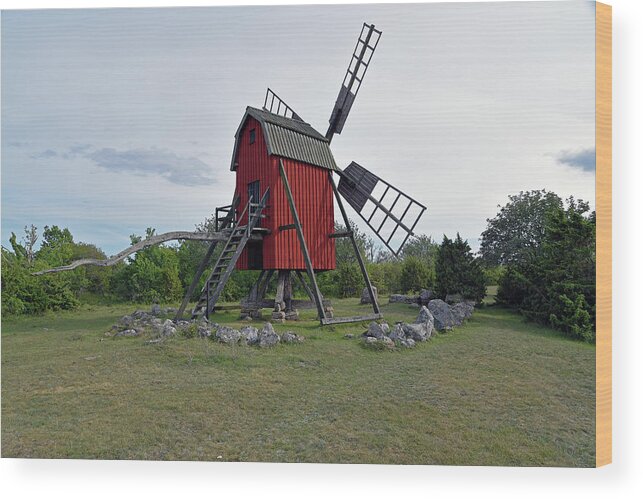 Sweden Wood Print featuring the pyrography The windmill by Magnus Haellquist
