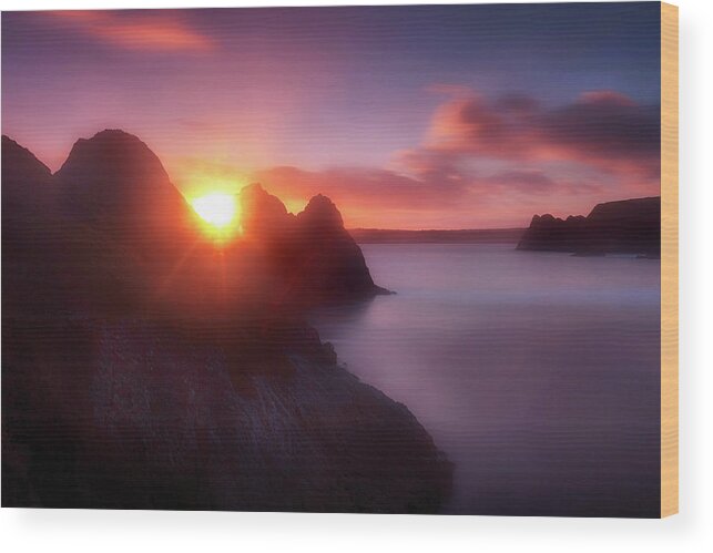 Three Cliffs Bay Wood Print featuring the photograph Three Cliffs Bay sunset by Leighton Collins