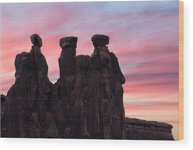 Arches National Park Wood Print featuring the photograph Three Gossips At Sunset by Denise Bush