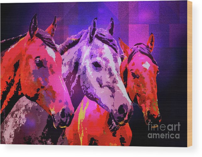 Horse Wood Print featuring the digital art Three Horses by Mimulux Patricia No