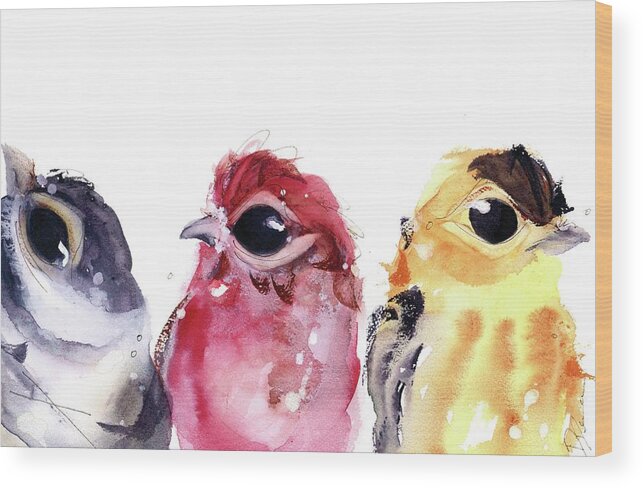 Chickadee Wood Print featuring the painting Three Little Birds by Dawn Derman