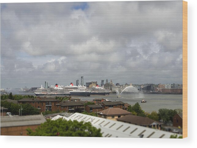 Cunard Wood Print featuring the photograph Three Queens Salute by Spikey Mouse Photography