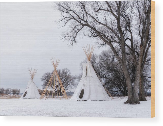 Tipi Wood Print featuring the photograph Three Tipis by Angela Moyer
