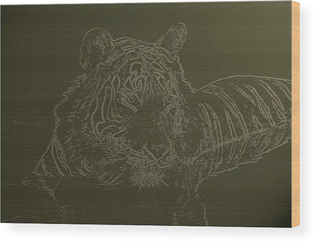 Tiger Wood Print featuring the digital art Tiger A Gentle Animal by Manjot Singh Sachdeva