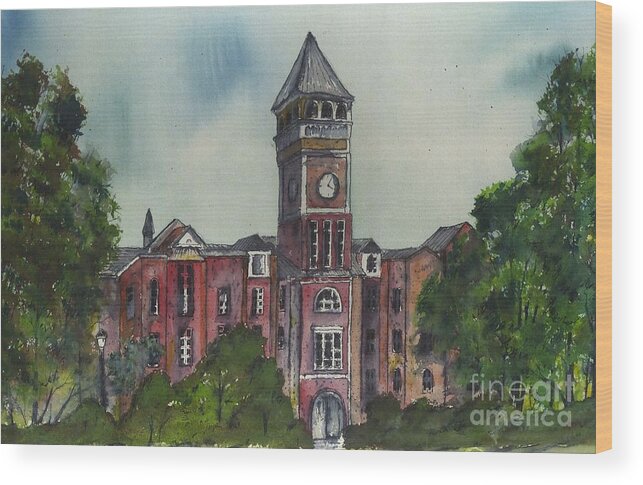 Bell Tower Wood Print featuring the painting TILLMAN HALL ONE Clemson by Patrick Grills