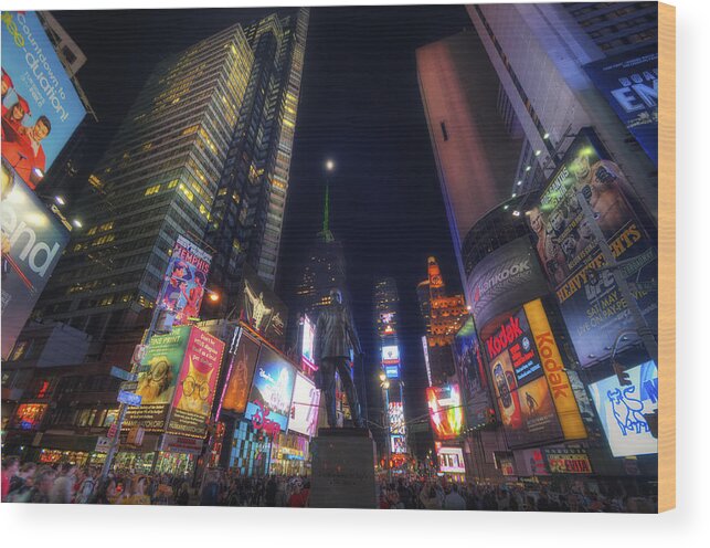 Art Wood Print featuring the photograph Times Square Moonlight by Yhun Suarez