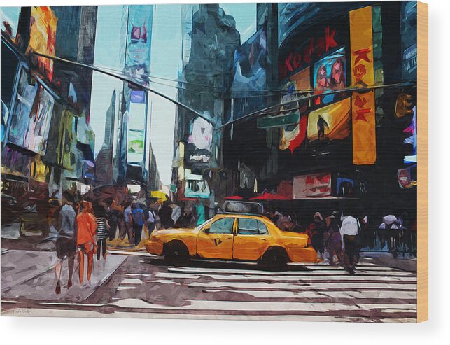 Times Square Wood Print featuring the digital art Times Square Taxi- Art by Linda Woods by Linda Woods