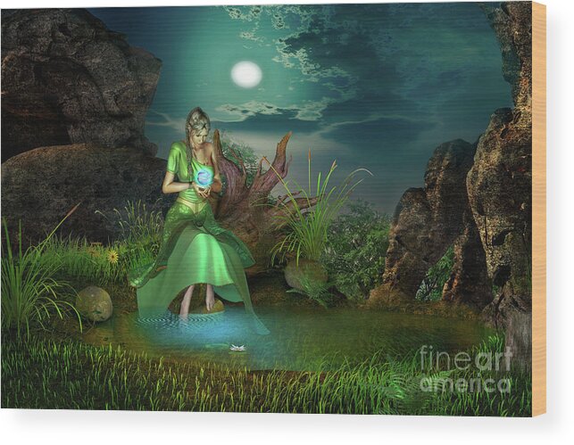 Water Pond Wood Print featuring the digital art To Go Beyond by Shadowlea Is