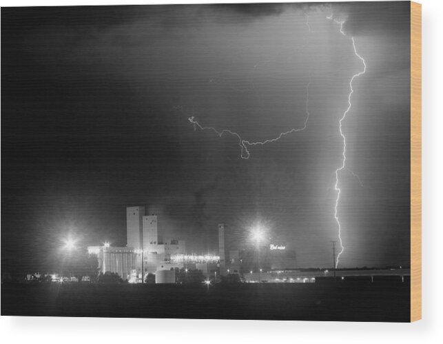 Budweiser Wood Print featuring the photograph To The Right Budweiser Lightning Strike BW by James BO Insogna