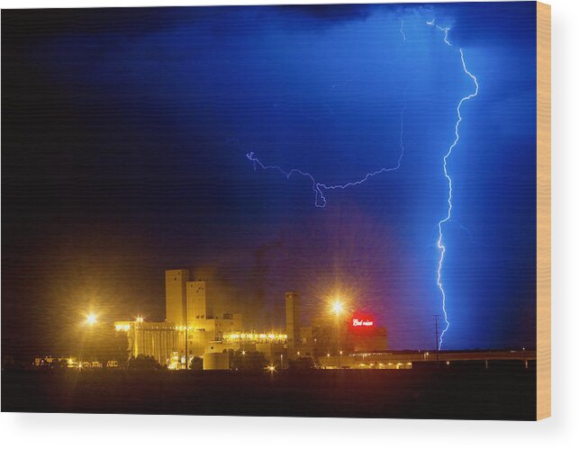 Budweiser Wood Print featuring the photograph To The Right Budweiser Lightning Strike by James BO Insogna