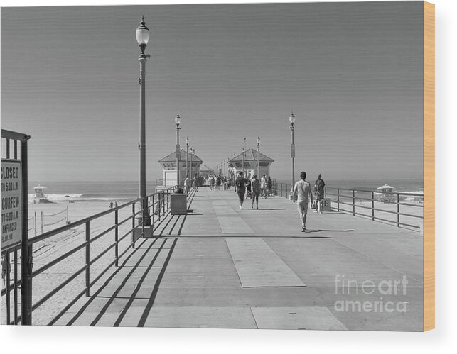 Huntington Beach Wood Print featuring the photograph To The Sea on Huntington Beach Pier by Ana V Ramirez