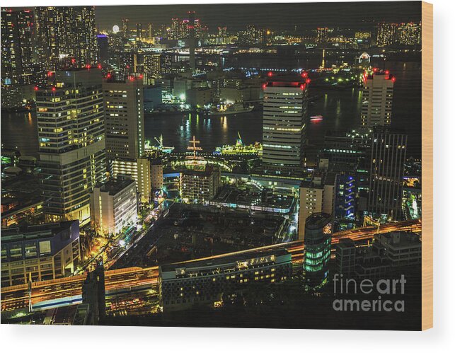 Tokyo Skyline Wood Print featuring the photograph Tokyo cityscape and Bay area by Benny Marty
