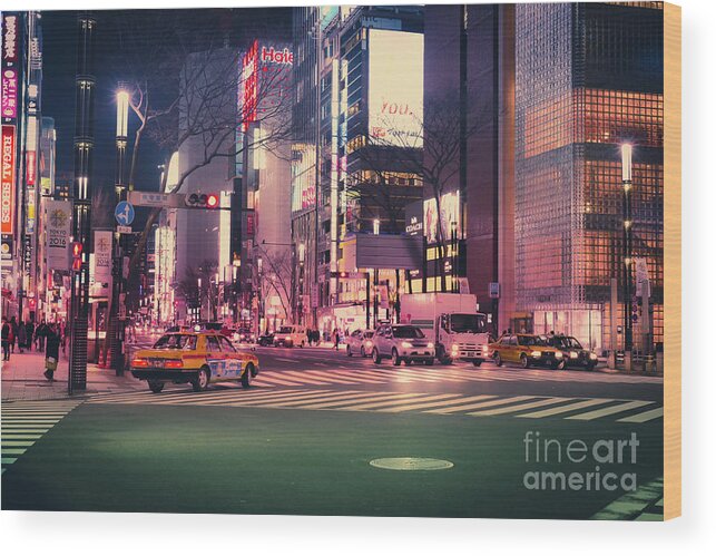 Tokyo Wood Print featuring the photograph Tokyo Street at Night, Japan 2 by Perry Rodriguez