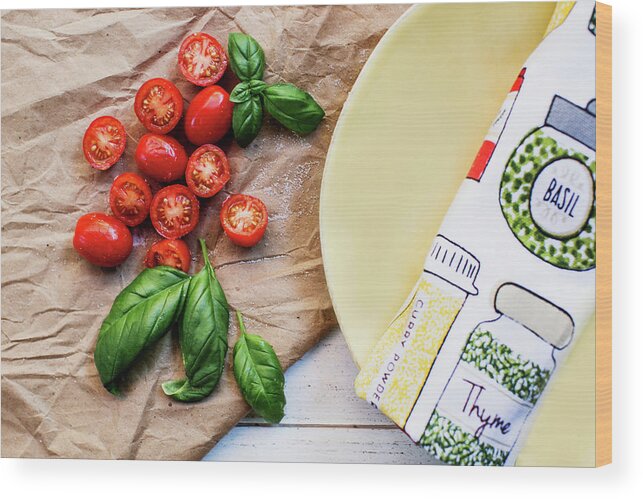 Vegetables Wood Print featuring the photograph Tomatoes on Yellow Plate by Rebecca Cozart