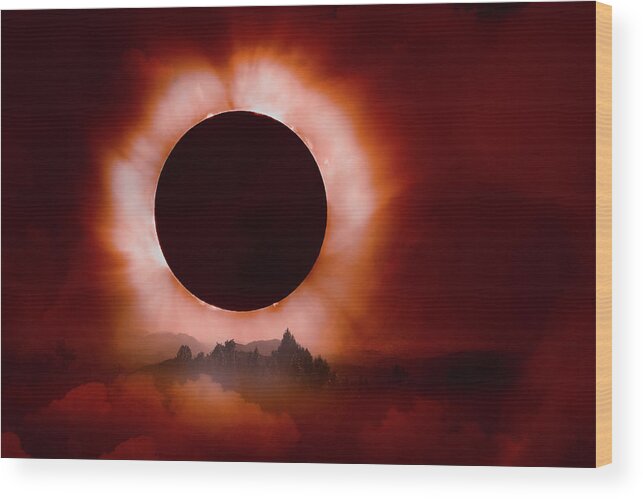 Clouds Wood Print featuring the photograph Total Eclipse of the Sun in the Mountains by Debra and Dave Vanderlaan