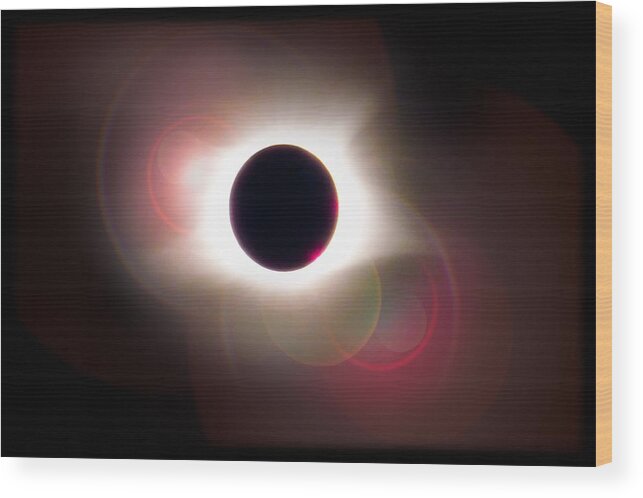 Total Wood Print featuring the photograph Total Eclipse of the Sun T Shirt Art with Solar Flares by Debra and Dave Vanderlaan