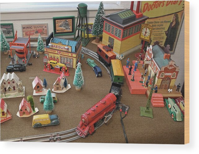 Toys Wood Print featuring the photograph Toytown - Train Set Overview by Michele Myers