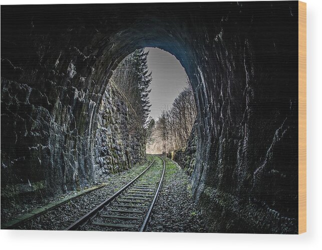 Tracks Wood Print featuring the photograph Tracking into the Light by Movie Poster Prints