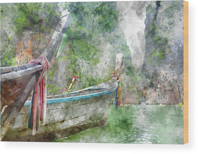 Boat Wood Print featuring the photograph Traditional Long Boat in Thailand by Brandon Bourdages