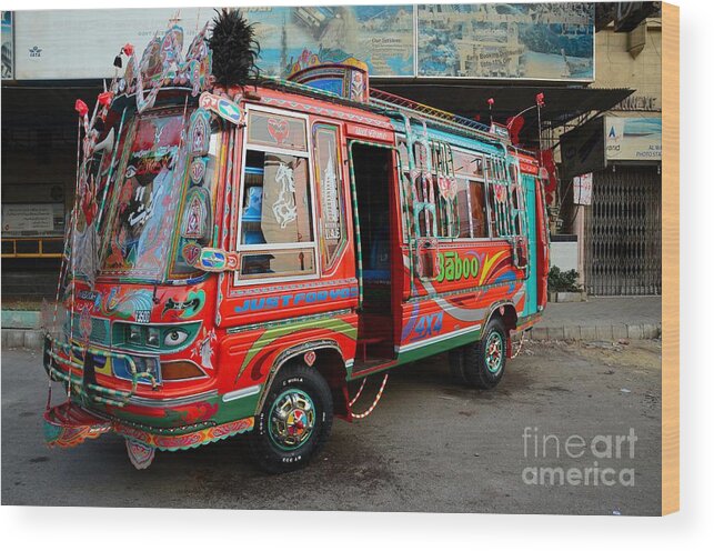Bus Wood Print featuring the photograph Traditionally decorated Pakistani bus art Karachi Pakistan by Imran Ahmed