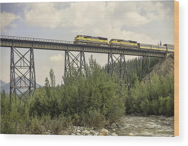 Train On Trestle Wood Print featuring the photograph Train on Trestle by Phyllis Taylor