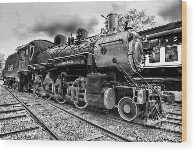 Paul Ward Wood Print featuring the photograph Train - Steam Engine Locomotive 385 in black and white by Paul Ward