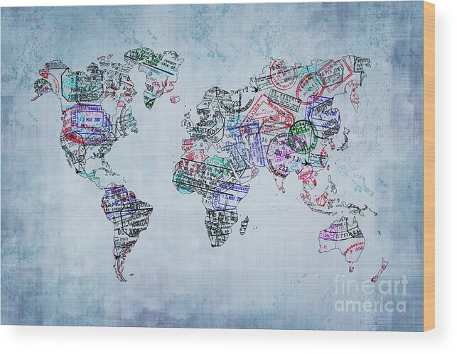 World Wood Print featuring the photograph Traveler world map by Delphimages Map Creations