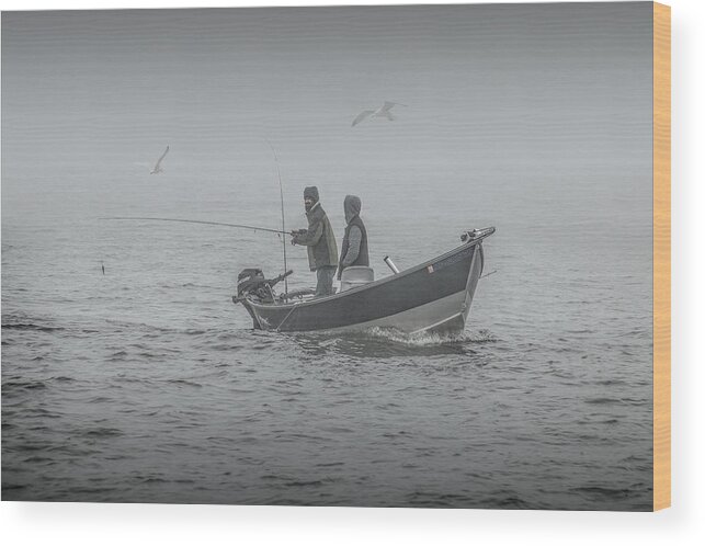 Salmon Wood Print featuring the photograph Trolling for Salmon in the Fog by Randall Nyhof