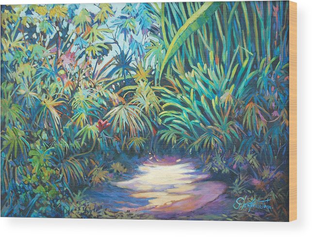 Landscape Wood Print featuring the painting Tropical Garden by Glenford John