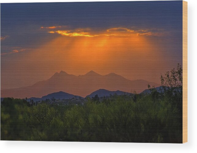 America Wood Print featuring the photograph Tucson Mountains Sunset h29 by Mark Myhaver
