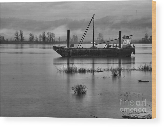 Black And White Wood Print featuring the photograph Tug In The Gorge Black And White by Adam Jewell