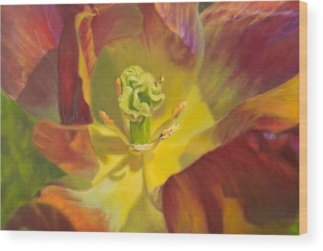 Tulip Wood Print featuring the painting Tulip Closeup No. 1 by Kerima Swain