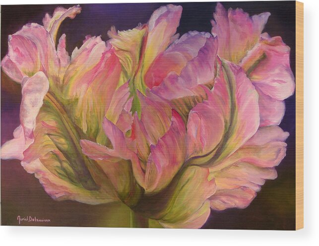 Floral Painting Wood Print featuring the painting Tulipe Explosee by Muriel Dolemieux