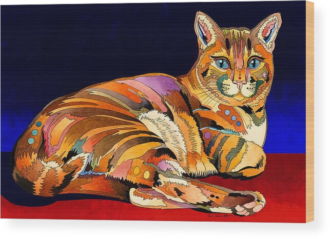 Cat Art Wood Print featuring the painting Tumbleweed by Bob Coonts
