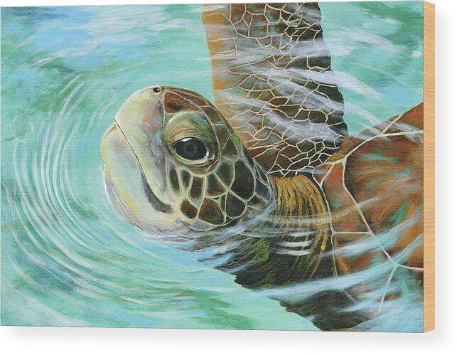Turtle Wood Print featuring the painting Turtle Up by Donna Tucker