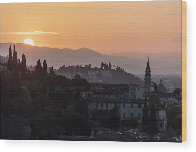 Florence Wood Print featuring the photograph Tuscany Sunset in Florence Italy by John McGraw
