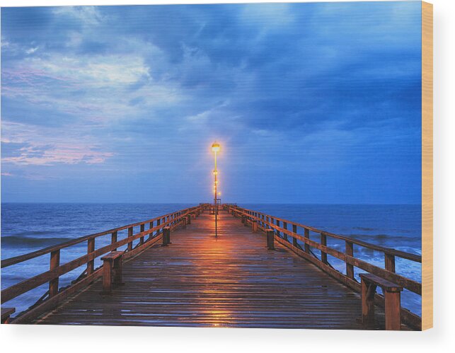 Kurebeachpier Wood Print featuring the photograph Twilight at the Kure Beach Pier by Nick Noble