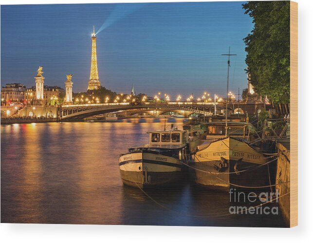 Paris Wood Print featuring the photograph Twilight over River Seine by Brian Jannsen