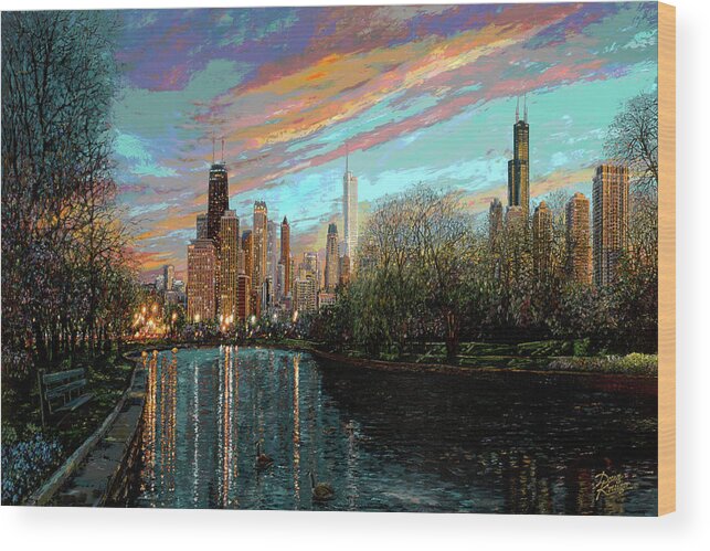 City Wood Print featuring the painting Twilight Serenity II by Doug Kreuger