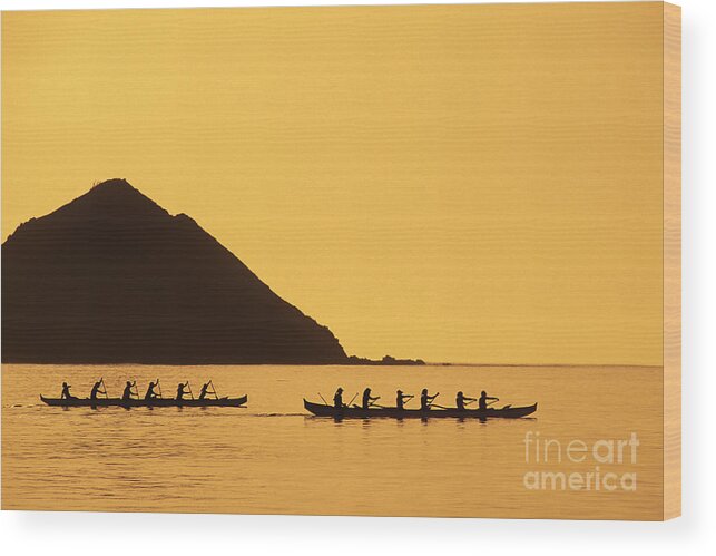 Calm Wood Print featuring the photograph Two Canoes Silhouetted by Dana Edmunds - Printscapes