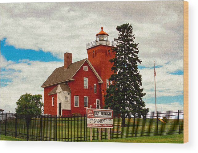 Bonnie Follett Wood Print featuring the photograph Two Harbors Lighthouse of Minnesota by Bonnie Follett