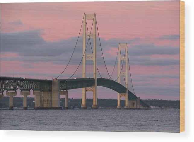 Mackinac Bridge Wood Print featuring the photograph Under a Rose Colored Sky by Keith Stokes