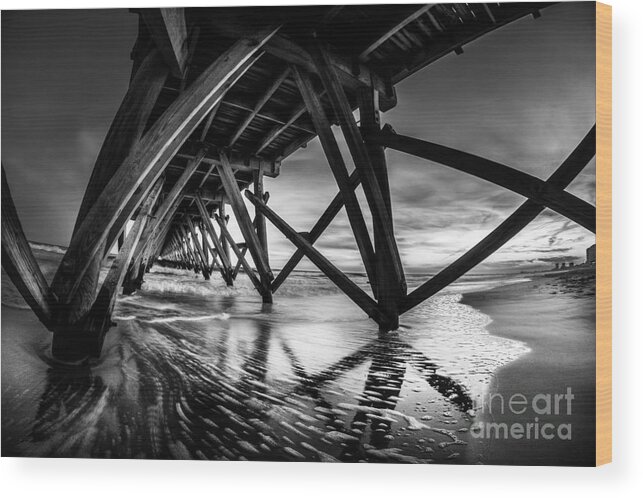 Black Wood Print featuring the photograph Under Sea Cabin Pier at Sunset by David Smith