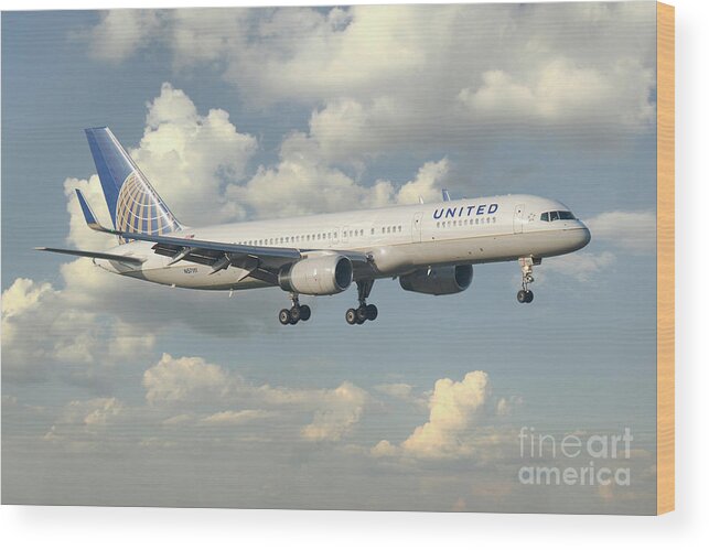 United Wood Print featuring the digital art United Airlines Boeing 757 by Airpower Art