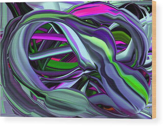 Original Modern Art Abstract Contemporary Vivid Colors Wood Print featuring the digital art Unraveling Pods by Phillip Mossbarger